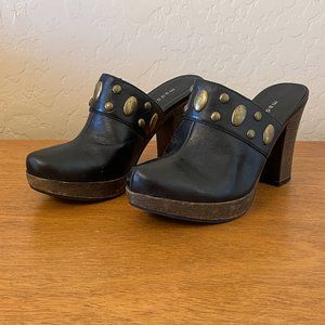 Madden Girl Mules 6 Jaanis Black Gold Stud Platform Heel Mules Clogs Shoes